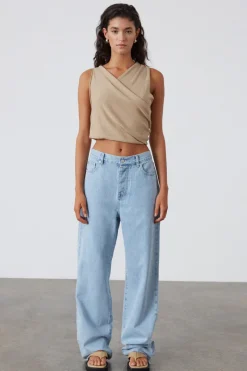 Zulu & Zephyr Camel Linen Blend Knit Top Cheap