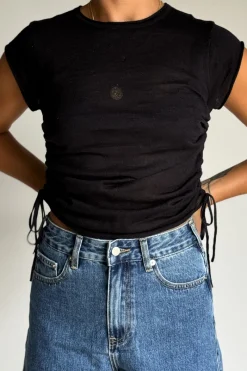 Zulu & Zephyr Gathered Knit T-Shirt - Black Best