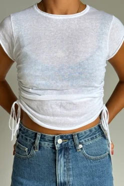 Zulu & Zephyr Gathered Knit T-Shirt - White Clearance