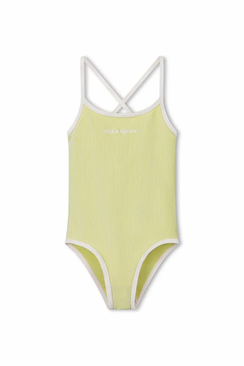 Zulu & Zephyr Mini Stripe Rib Logo One Piece - Citrus Cheap