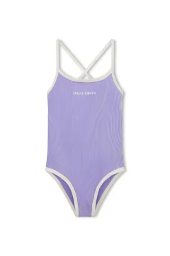 Zulu & Zephyr Mini Stripe Rib Logo One Piece - Grape Cheap