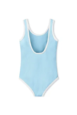 Zulu & Zephyr Mini Stripe Rib Scoop One Piece - Shallow Blue Cheap