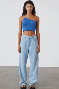 Zulu & Zephyr Ocean Blue Lattice Knit Top Store