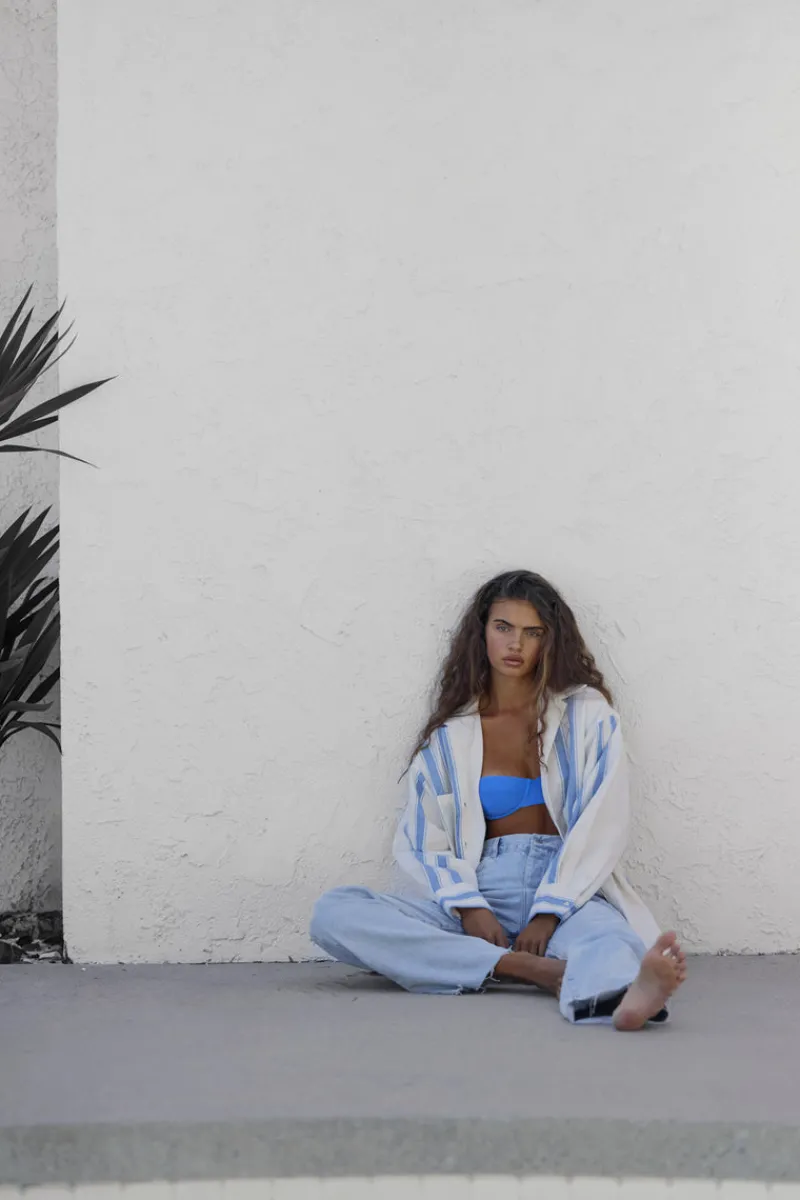 Zulu & Zephyr Ocean Blue Textured Balconette Bra Cup Outlet