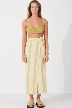 Zulu & Zephyr Olive Stripe Organic Cotton Wrap Skirt New