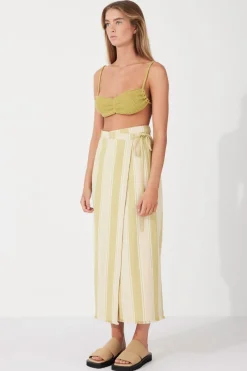 Zulu & Zephyr Olive Stripe Organic Cotton Wrap Skirt New