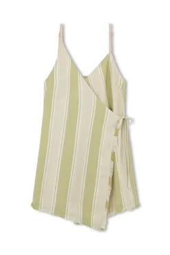Zulu & Zephyr Olive Stripe Organic Cotton Wrap Mini Dress Fashion