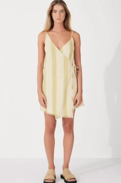 Zulu & Zephyr Olive Stripe Organic Cotton Wrap Mini Dress Fashion