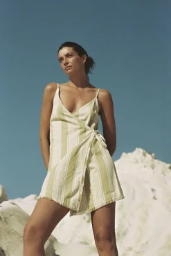 Zulu & Zephyr Olive Stripe Organic Cotton Wrap Mini Dress Fashion