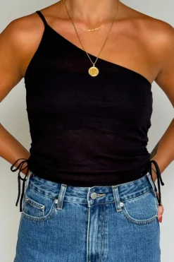 Zulu & Zephyr One Shoulder Knit Crop Top - Black Best Sale