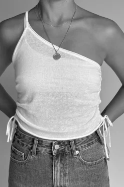 Zulu & Zephyr One Shoulder Knit Crop Top - White Clearance