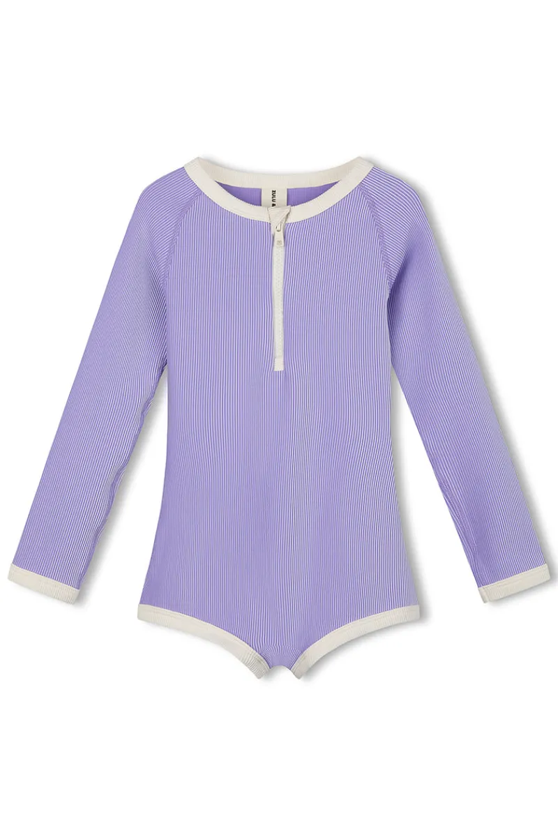 Zulu & Zephyr PRE-ORDER Mini Stripe Rib Rashie Onesie - Grape Discount