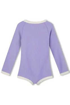 Zulu & Zephyr PRE-ORDER Mini Stripe Rib Rashie Onesie - Grape Discount