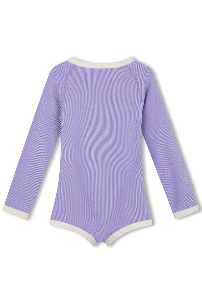 Zulu & Zephyr PRE-ORDER Mini Stripe Rib Rashie Onesie - Grape Discount