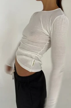 Zulu & Zephyr Rib Hemp Jersey Long Sleeve Top - White Best Sale