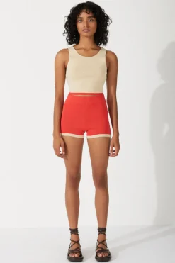 Zulu & Zephyr Sand Contrast Organic Cotton Blend Knit Top New