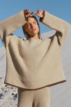 Zulu & Zephyr Sand Contrast Rib Knit Jumper Sale