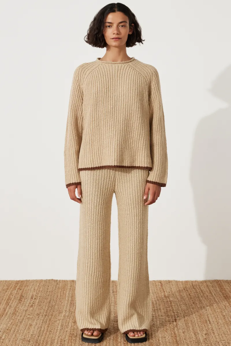 Zulu & Zephyr Sand Contrast Rib Knit Pant Shop