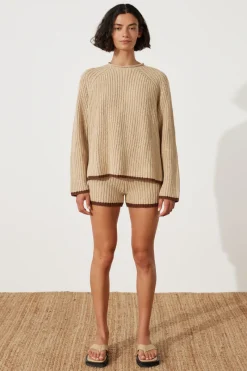 Zulu & Zephyr Sand Contrast Rib Knit Short Shop