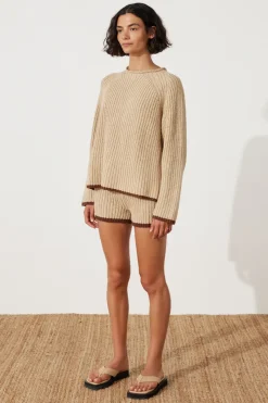 Zulu & Zephyr Sand Contrast Rib Knit Short Shop