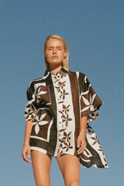 Zulu & Zephyr Sarong Flower Linen Shirt Discount