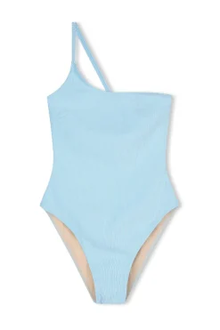 Zulu & Zephyr Signature Stripe One Shoulder One Piece - Shallow Blue Cheap