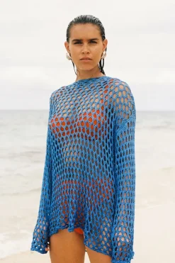 Zulu & Zephyr Sky Crochet Knit Top Outlet