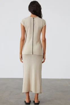 Zulu & Zephyr Stone Contrast Cotton Blend Knit Top Store