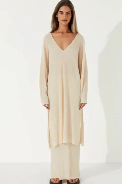 Zulu & Zephyr Stone Organic Linen Blend Knit Dress Fashion