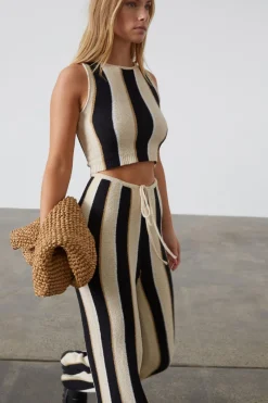 Zulu & Zephyr Stone Stripe Organic Cotton Blend Knit Crop Top Sale