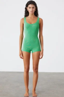 Zulu & Zephyr Stripe Rib Bralette Bodysuit - Parrot Green Discount