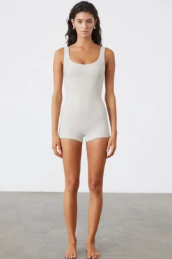 Zulu & Zephyr Stripe Rib Bralette Bodysuit - Coconut Discount