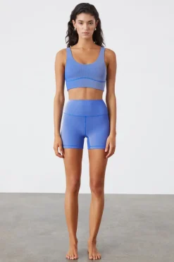 Zulu & Zephyr Stripe Rib Crop Top - Dolphin Blue New