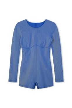 Zulu & Zephyr Stripe Rib Long Sleeve One Piece - Dolphin Blue Cheap
